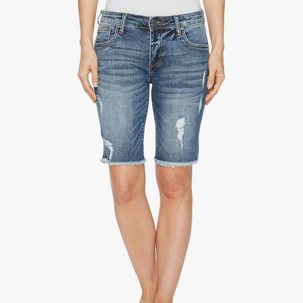 Kut from the Kloth Sophie Bermuda Frayed Hem Blue Size 0 NWT - Picture 5 of 11